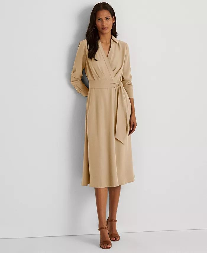 Lauren Ralph Lauren - Surplice Georgette Midi Dress Modest Midi Dress, Tie Waist Shirt, Flounce Hem Dress, Houndstooth Skirt, Elastic Waist Dress, Midi Shift Dress, Dresses Xxl, Empire Waist Dress, Midi Short Sleeve Dress