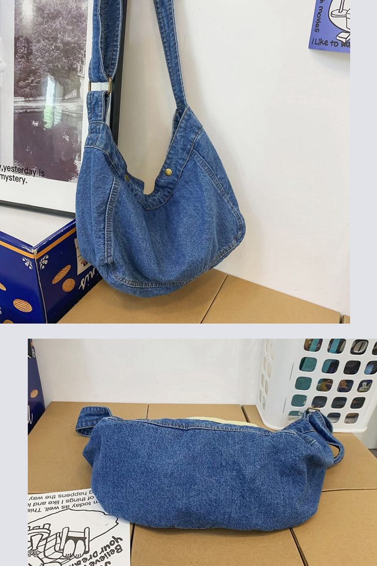 Gender: Woman Style: casual fashion Type: Shoulder / Tote Opening method: zipper Hardness: medium to soft Material: Canvas Inner structure of the bag: zipper pocket, mobile phone bag, ID bag Width Height Thickness Strap Material 46cm 24 17cm Adjustable Denim Casual Canvas Shoulder Bag With Zipper Pocket, Denim Shoulder Bag With Zipper For Daily Use, Casual Canvas Shoulder Bag With Zipper, Daily Use Denim Shoulder Bag With Zipper Closure, Daily Use Denim Shoulder Bag With Zipper, Trendy Hobo Shoulder Bag With Pockets, Trendy Hobo Bag With Pockets For On-the-go, Casual Shoulder Bag With Pockets, Casual Denim Hobo Bag