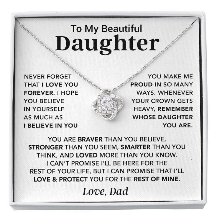 a necklace with the words to my beautiful daughter on it