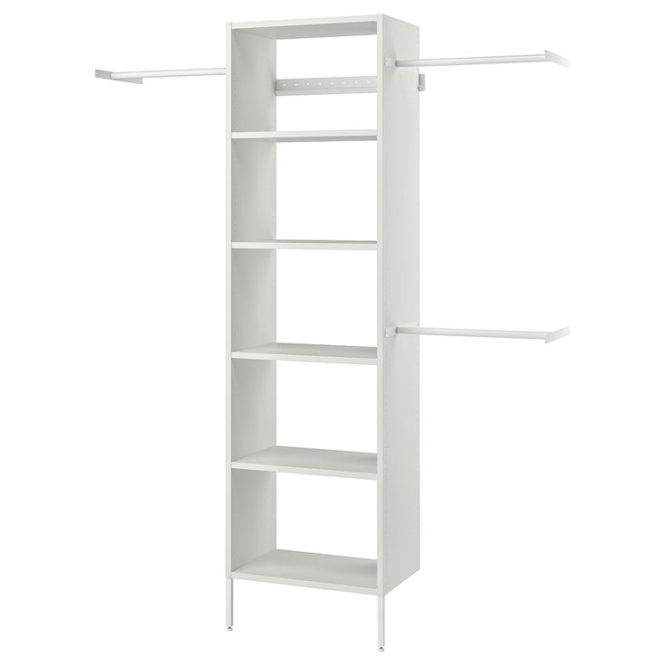 a white shelf with three shelves on each side