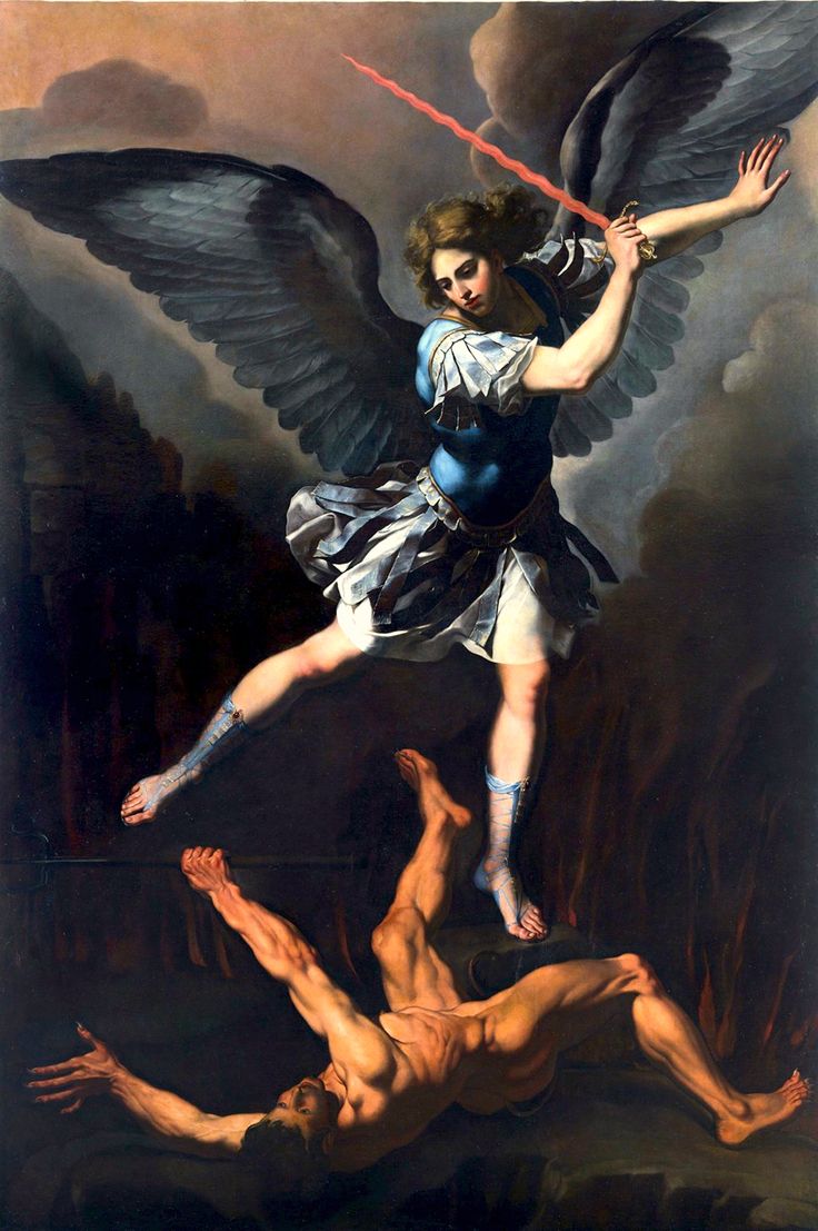 a painting of a man being lifted by an angel