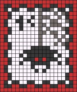 a cross stitch pattern with the letter h in black, white and grey colors on a red background