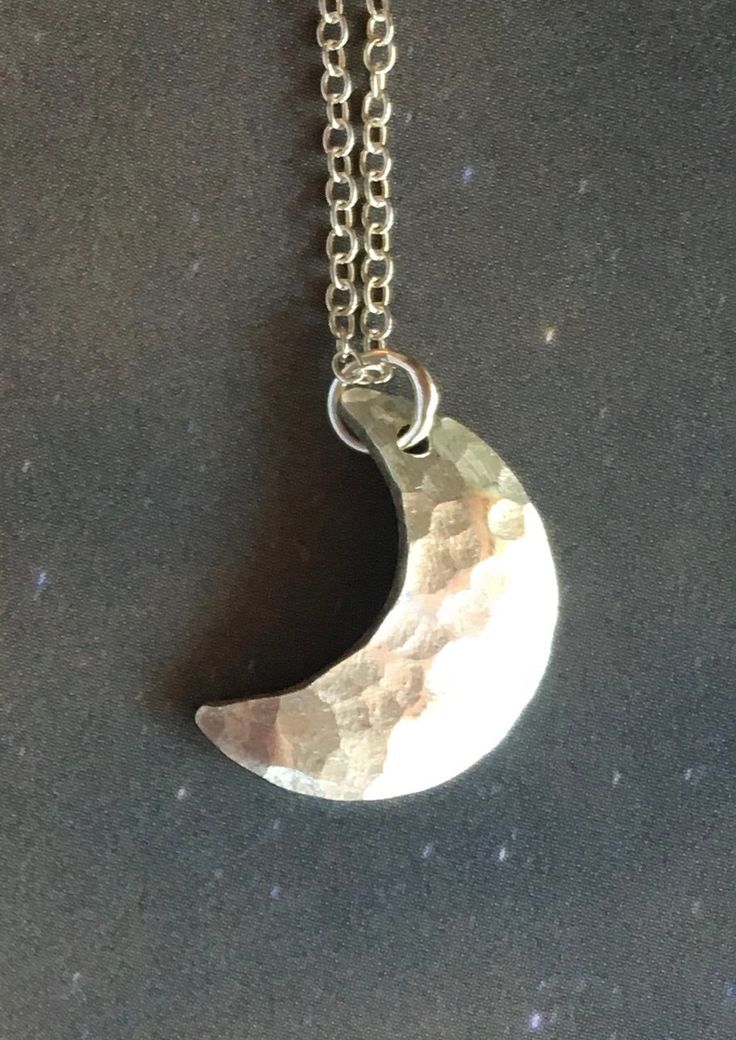 Crescent Moon Necklace - Jennifer Cervelli Jewelry Artisan Crescent Moon Charm Jewelry, Artisan Crescent Jewelry Hand Forged, Artisan Hand Forged Crescent Jewelry, Artisan Hand-forged Crescent Jewelry, Hammered Crescent Jewelry Gift, Artisan Crescent Necklace For Gift, Artisan Necklace With Moon Charm, Artisan Crescent Moon Charm Necklaces, Hammered Half Moon Jewelry As A Gift