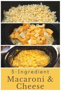 five different pictures with the words 5 ingredient macaroni and cheese in them,