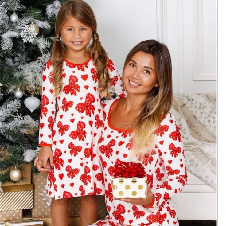 New With Tags Mommy And Me Matching Pajamas From Mia Belle Cute Long Sleeve Christmas Sleepwear, Cute Christmas Sleepwear With Long Sleeves, Cute Christmas Long Sleeve Sleepwear, Playful Red Sleepwear For Sleepover, Playful Red Sleepwear For Sleepovers, Cute Red Christmas Sleepwear, White Long Sleeve Sleepover Set, Playful Long Sleeve Christmas Sleepwear, Red Matching Sleepwear For Winter