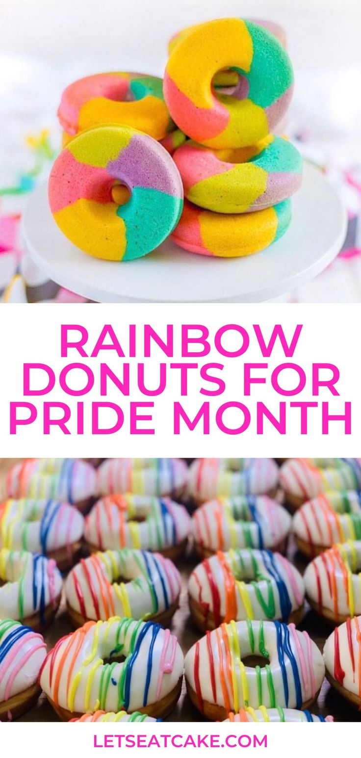 rainbow donuts for pride month with text overlay