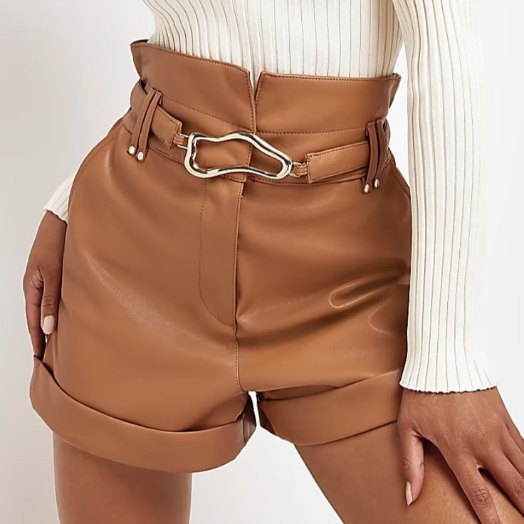 River Island Faux Leather Shorts Sz 4 Nwt! Beautiful And Sexy, These River Island Faux Leather Shorts Feature A Flat Front Waistband With Paper Bag Style In Back, Comfy Lining, Two Side Pockets! Also Includes A Beautiful Gold Buckle Belt W/Snaps In Back For A Perfect Fit! Size 4. Measurements And Fabric Info In Pics! Chic Short Bottoms With Belt, Trendy Belted Faux Leather Bottoms, Trendy Faux Leather Belted Bottoms, Party Faux Leather Belted Bottoms, Short Bottoms With Belt Loops For Going Out, Going Out Shorts With Belt Loops, High Waist Faux Leather Bottoms With Belt Loops, Brown Faux Leather Bottoms With Belt Loops, Going Out Leather Short Bottoms