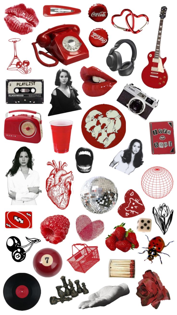 many different items are arranged in the shape of a heart and two women's heads