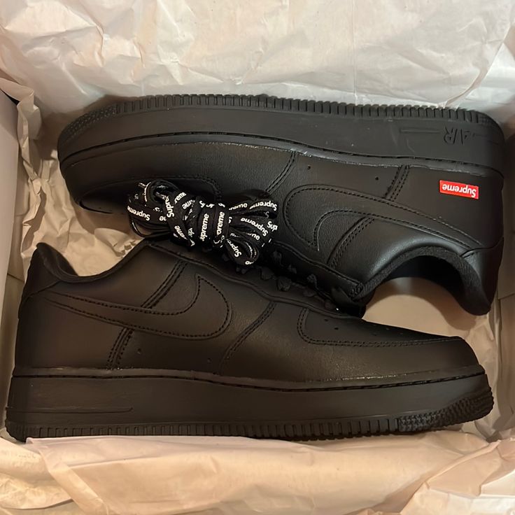 Brand New Never Worn Nike Air Force 1 Black Urban Streetwear, Black Nike Air Force 1 Streetwear With Rubber Sole, Nike Air Force 1 For Streetwear, Black Nike Air Force 1 Lace-up With Branded Insole, Black Nike Air Force 1 Synthetic For Streetwear, Nike Air Force 1 Urban Streetwear Shoes, Nike Air Force 1 Urban Streetwear Sneakers, Nike Air Force 1 Black Urban Style, Black Nike Air Force 1 For Streetwear