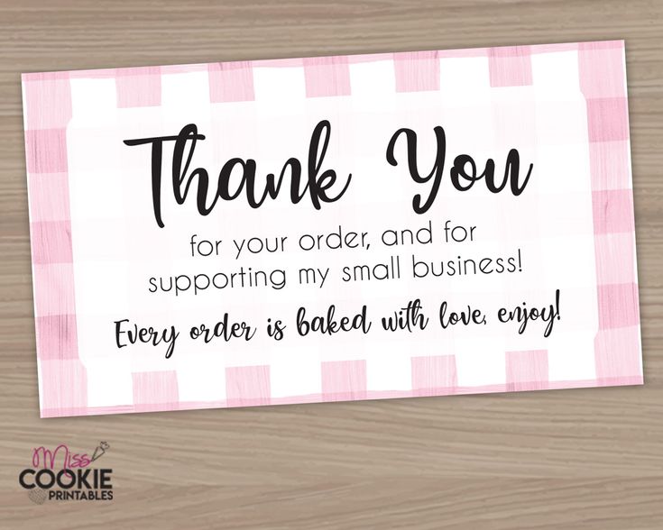 a pink thank card with the words thank you for your order and for supporting my small business