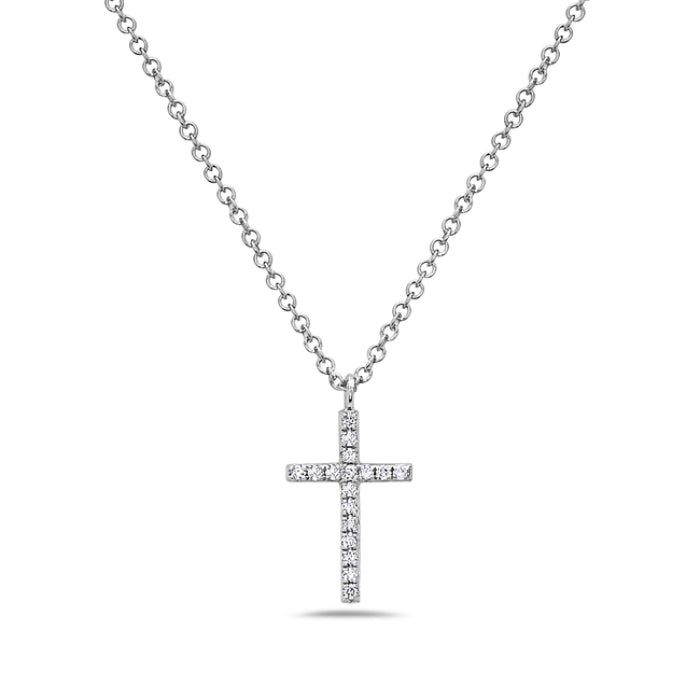 Birmingham Jewelry Item Number: BJNK12029WD Women's Gold Necklace Diamond Cross 14K White Gold Chain Included: 16" - 18" Adjustable Diamond: 17 round 0.07ct *The possibilities are not limited to the options in the dropdown. For pricing on further customizations & special options, please call: 1-586-939-5100 Classic Pendant Necklace With Single Cut Diamonds, Brilliant Cut Cross Pendant Necklaces, Classic Diamond Cut Cross Pendant Necklace, Classic Diamond Necklace With Cross Pendant, Classic Vvs Clarity Diamond Cross Pendant Necklace, Classic Diamond Cross Pendant Necklace With Single Cut Diamonds, Fine Jewelry Necklace With Diamond Cut Cross Pendant, Fine Jewelry Diamond Cut Cross Pendant Necklace, Diamond White Brilliant Cut Cross Pendant Necklace