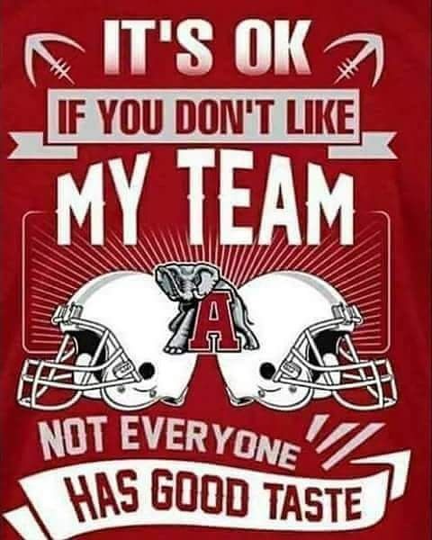 a red shirt with two football helmets and the words it's ok if you don't like my team not everyone has good taste