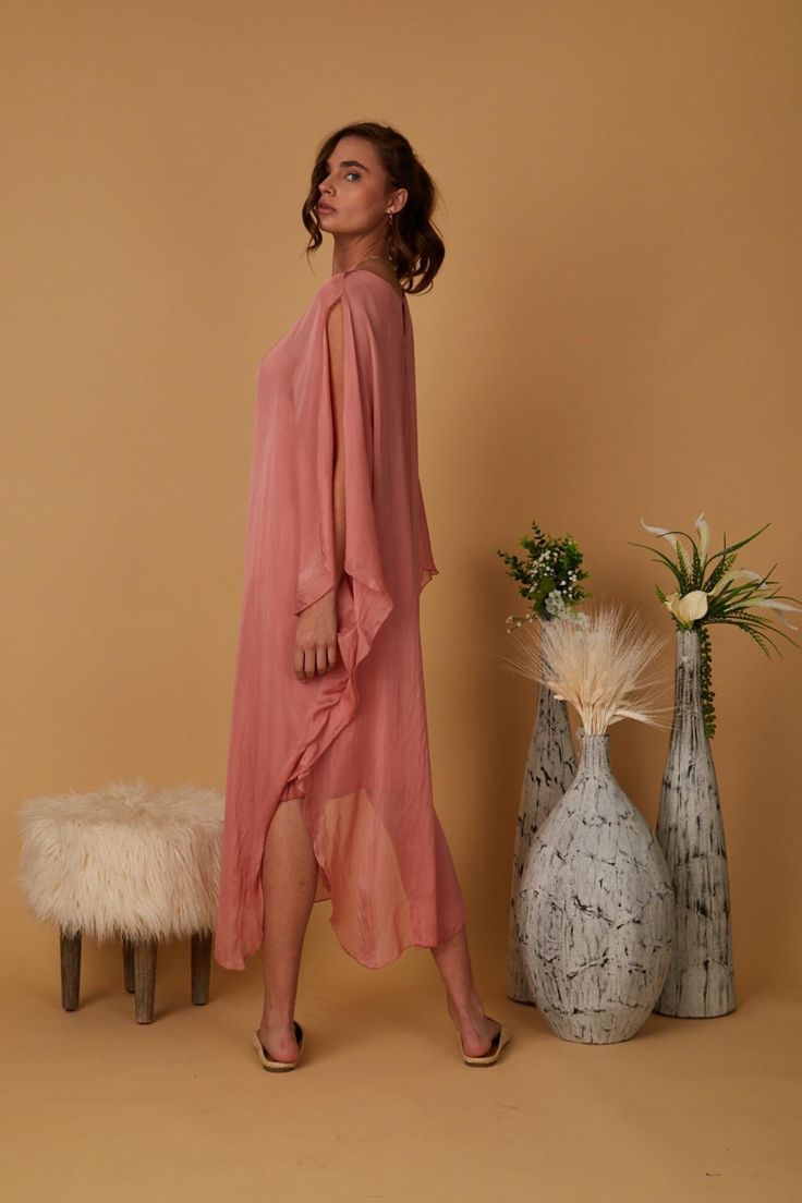 The SHARRA Dress is an Italian-inspired silk tunic perfect for a special event with friends or an evening out with someone special. With a scoop neck and open, flowy sleeves that split at the shoulder, it is the right dress for the goddess at heart. - Lined to the knees - Flowy sleeves - Scoop neckline - Italian silk Size Guide Silk Tunic, Flowy Sleeves, Romantic Evening, Someone Special, Pink Sky, The Goddess, Scandal, Scoop Neckline, Summer Wedding