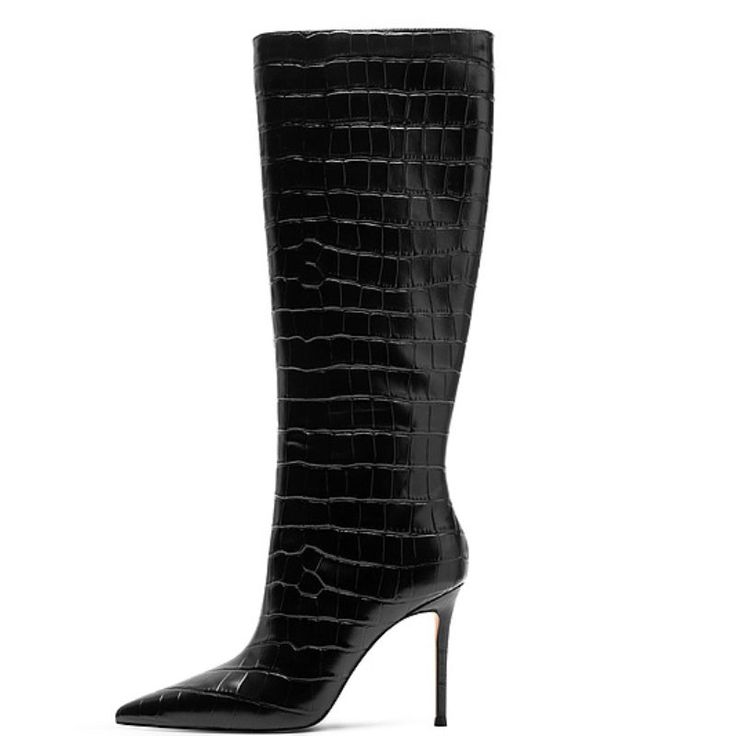 Stylish long leather boots with a Pointed toe and Short plush lining, offering an elegant 10cm heel for sophisticated wear. Long Leather Boots, Leather Boots Heels, Wristlet Wallet, Office Casual, Black 7, Casual Everyday, Signature Style, Cow Leather, Accessories Shop