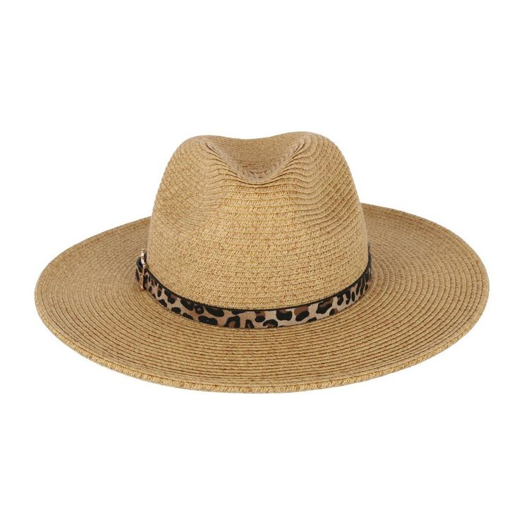 Dive into summer with this classic pinch front fedora hat. With its UPF+ protection, this hat is the perfect beach front companion. Adding a mix of pattern this cap contains a fun leopard print hatband that completes any summertime ensemble. Made of 80% Paper Straw, 20% Polyester Summer Panama Hat With Short Brim For Pool, Short Brim Panama Hat For Pool Vacation, Short Brim Panama Hat For Vacation Poolside, Casual Short Brim Panama Hat For Pool, Vacation Panama Hat With Short Brim For Pool, Wide Brim Safari Sun Hat For Beach, Short Brim Straw Hat For Pool, Casual Brimmed Panama Hat For Pool, Safari Style Wide Brim Sun Hat For Beach