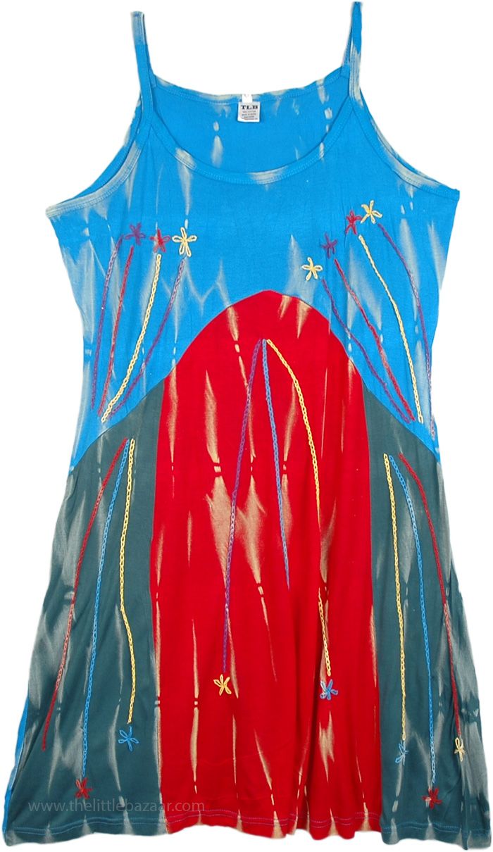 Summer Bohemian Midi Dress.  Fun, festive, and feisty, this embroidered dress is a great choice for celebrating summer. #tlb #Sleeveless #Patchwork #Embroidered #XLPlus #Misses #vacationclothing #beachwrap #TieDye #Handmade Festive Red Cotton Dress, Blue Fitted Dress For Festival, Red Sleeveless Traditional Dress, Beach Festival Cotton Dresses, Cotton Beach Dresses For Festivals, Red Cotton Beach Dress, Festive Multicolor Sleeveless Dress, Multicolor Cotton Festival Dress, Festive Blue Cotton Dresses