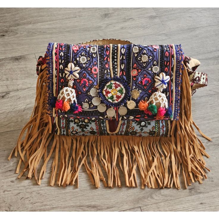 Handmade In India Authentic Shoulder Bag Crossbody Boho Beaded Embroidered With Genuine Leather Fringe. Never Used. The Detail On This Bag Is Gorgeous! Please Zoom In! The Possibilities Are Endless With This Bag. Some Beads Missing Due To Transport. Please See Pictures For Details! Handmade Bags Boho, Ethiopian Opal Ring, Halloween Food For Party, Bohemian Hippie, Leather Fringe, Handmade Bags, Ethiopian Opal, Crossbody Shoulder Bag, Crossbody Bags