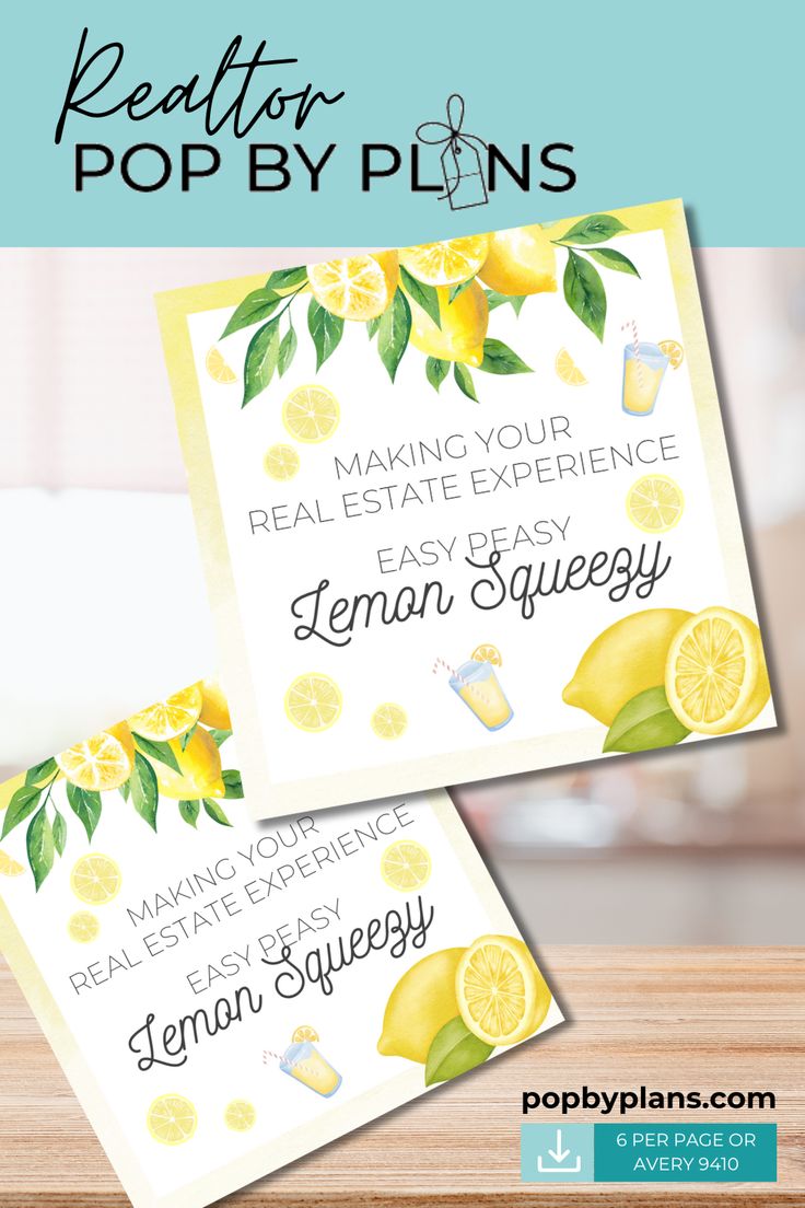 two lemonade party flyers with the words realtor pop by plns on them