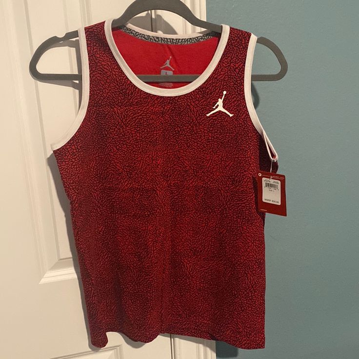 Nwt Air Jordan Kids Tank Top Size Large Colors Are Red, Black And White Red Sleeveless T-shirt Casual Style, Red Sleeveless Casual T-shirt, Red Crew Neck Tank Top For Sports, Red Sleeveless Top For Streetwear, Red Casual Tank Top For Streetwear, Sleeveless Red Casual T-shirt, Casual Red Sports Tops, Air Jordan Kids, Cute Jordans