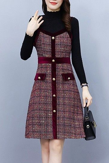 Black and red tweed wool midi dress with long sleeves. Perfect for spring and winter to keep you warm. Korean fashion elegant dressy classy style for women and lady. Tight fit. Tweed Midi Dress, Korean Fashion Elegant, Red Black Dress, Semi Formal Dresses, Elegant Ladies, Black Tweed, Classy Style, Affordable Dresses, Dress With Long Sleeves