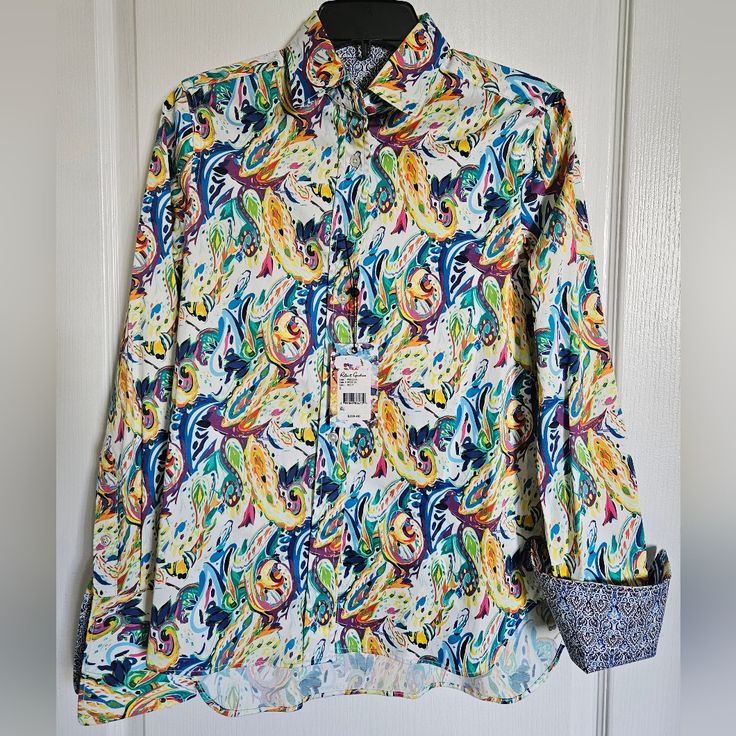 Women's Shirt, Robert Graham Brand, Size S, Multicolored. Designer Multicolor Print Shirt For Spring, Designer Multicolor Long Sleeve Shirt, Designer Multicolor Floral Print Shirt, Designer Multicolor Printed Shirt, Designer Multicolor Print Tops For Spring, Designer Fitted Multicolor Shirt, Designer Multicolor Long Sleeve Top, Multicolor Floral Print Shirt With Spread Collar, Designer Multicolor Summer Shirt