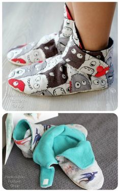 two pictures of shoes with different designs on them and the bottom one has a baby's foot in it