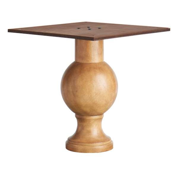 a small wooden table with a square top on it's pedestal, against a white background