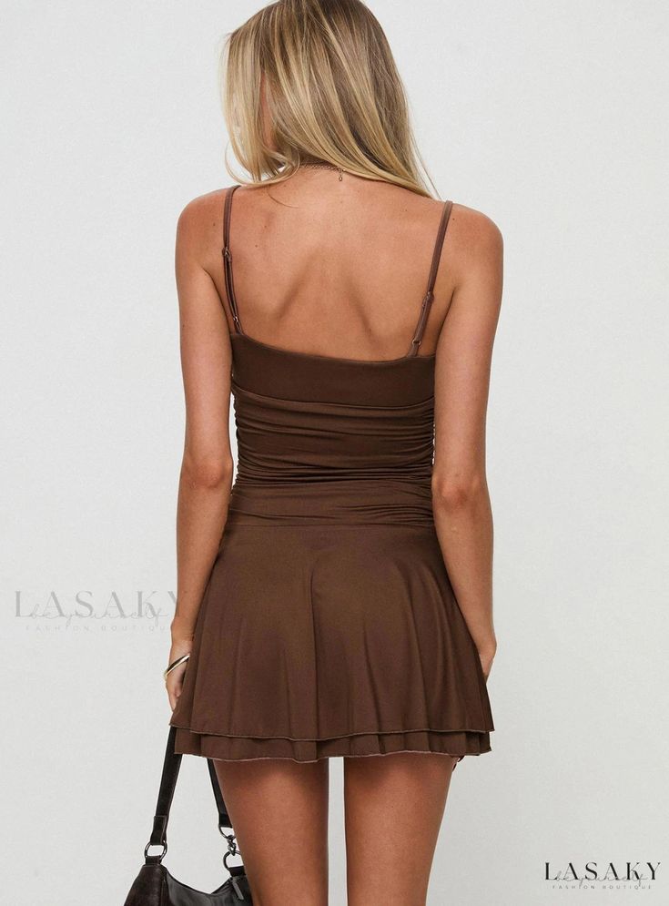 Lasaky - Enchanting Mini Dress with a Warm, Honey-Chocolate Hue Honey Chocolate, Elegant Mini Dress, Yellow Mini Dress, Soft Caramel, Dark Chocolate Brown, Mini Dresses For Women, Fashion Inspiration Design, Dresses For Teens, Floral Mini Dress