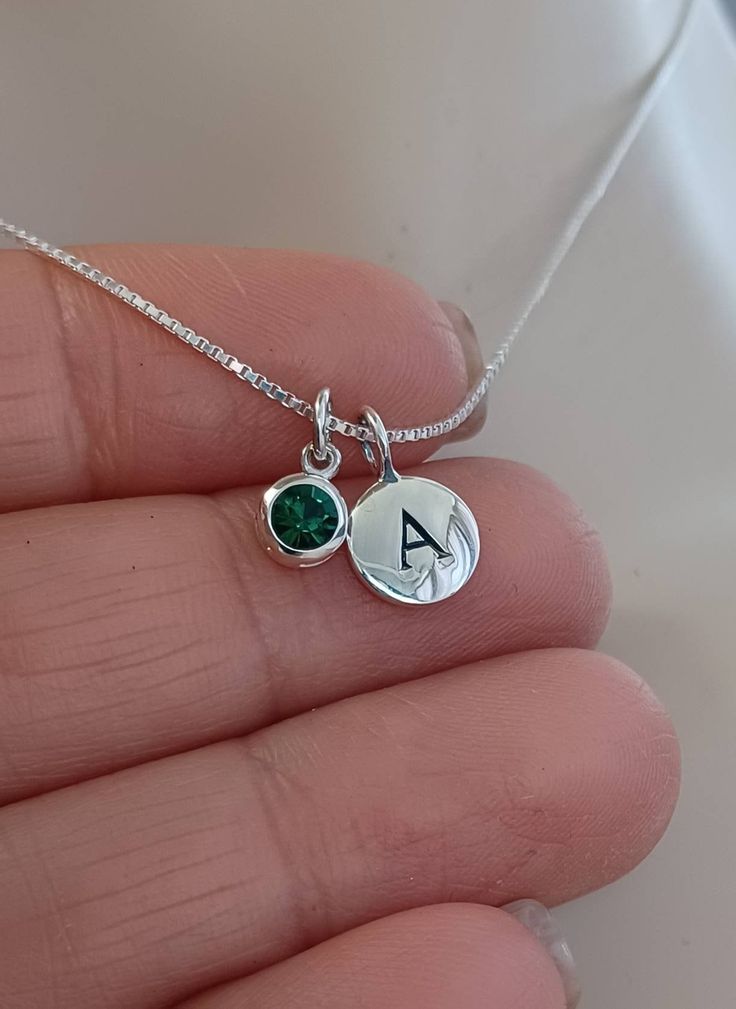 Choose Birthstone, Initial and Gift Box! 100% Solid 925 Sterling Silver Monogram, Initial and Birthstone Necklace.  Featuring a TINY 5.5mm Sparkling Birthstone Charm with a well-made .8m Cable or Box Chain and a 13x8mm Initial Disc.  Sweet, Minimalist Necklace for women or girls. Perfect for everyday wear. ● ATTENTION: Leave your Initial and Gift Box choice in the Personalized area during checkout. NO Letters Q, X or Z. CHOOSE from the following GIFT BOXES:  Happy Birthday 🎂 Happy Easter Special Gift Christmas (for anyone) Mother Christmas Daughter Christmas Granddaughter Christmas First Communion Granddaughter Daughter Niece Mother Mother's Day Sister Wife Anniversary  Soulmate  Girlfriend Best Friend  Special Gift ● ATTENTION PLEASE READ  We do NOT customize or personalize our Necklace Letter Necklace Initials, Mother Christmas, Silver Initial Necklace, Mother Necklace Personalized, Birthstone Charm Necklace, Initial Necklace Silver, Daughter Christmas, December Birthday, Silver Monogram