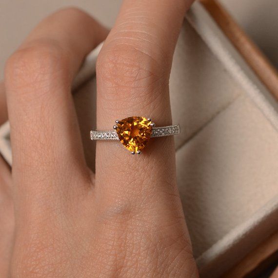 Triangle cut citrine engagement ring sterling silver ring | Etsy Promise Ring With Citrine Birthstone, Citrine Birthstone Ring With Gemstone For Promise, Citrine Gemstone Birthstone Ring For Promise, Fine Citrine Jewelry For Promise, Topaz Birthstone Promise Ring In Fine Jewelry Style, Topaz Birthstone Promise Ring Fine Jewelry, Fine Jewelry Topaz Birthstone Promise Ring, Anniversary Topaz Ring With Accent Stones, Trillion Cut, Anniversary Trillion Cut Topaz Ring With Accent Stones