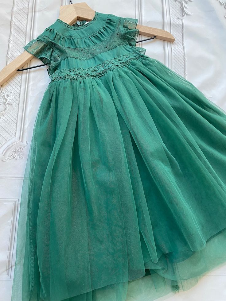 Hunter Green Lace Dressbaby Girl Dress flower Girl | Etsy Princess Style Lace Dress For Dress-up, Tulle Dress With Lace Trim For Dress-up, Princess Dress With Lace Bodice And Tulle For Dress-up, Summer Lace Dress With Lace Bodice For Dress-up, Summer Princess Dress With Lace Trim For Dress-up, Summer Princess Style Fairy Dress, Spring Princess Lace Dress, Summer Tutu Dress Made Of Tulle, Spring Princess Style Lace Patchwork Dress