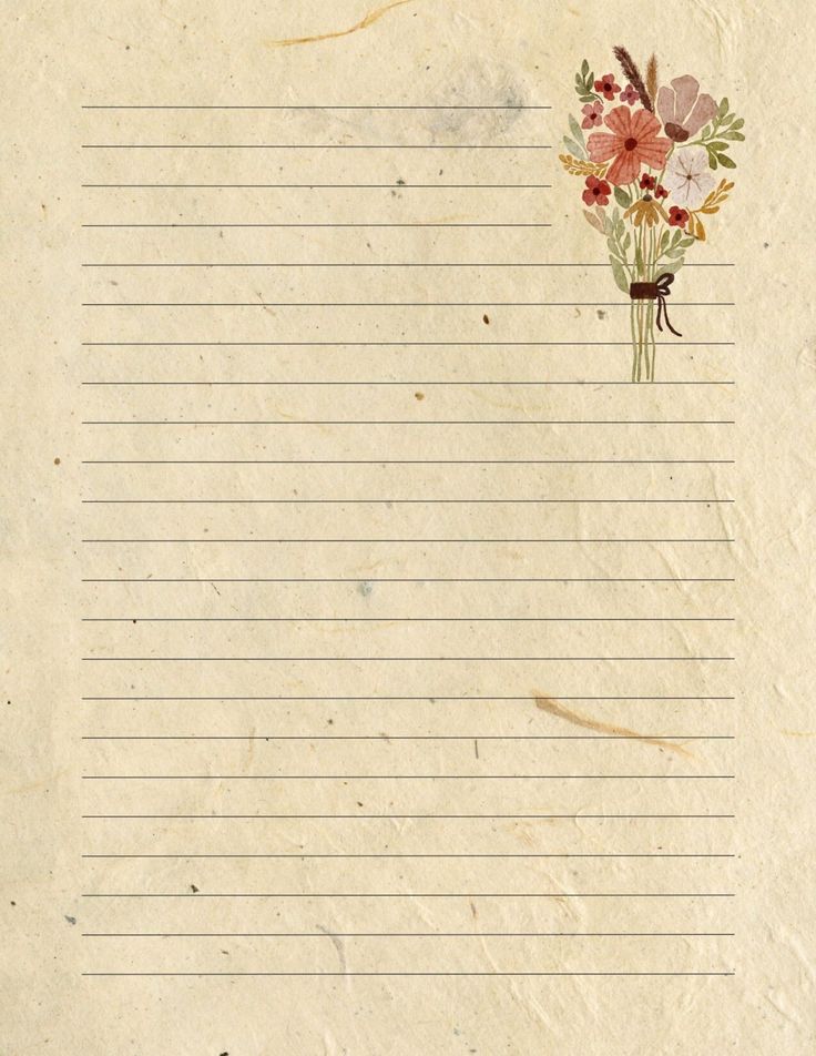 an old piece of paper with flowers on it and lined paper in the bottom corner