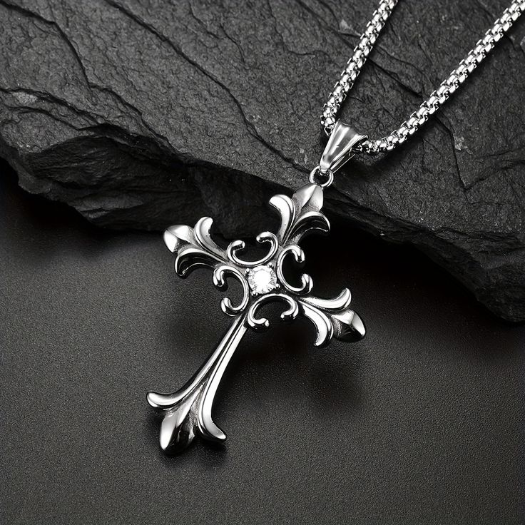 Faster shipping. Better service Cross Pendant Necklace Men, Mens Cross Necklace, Christian Necklace, Silver Cross Pendant, Rhinestone Cross, Punk Jewelry, Christian Jewelry, Cross Earrings, Cross Jewelry