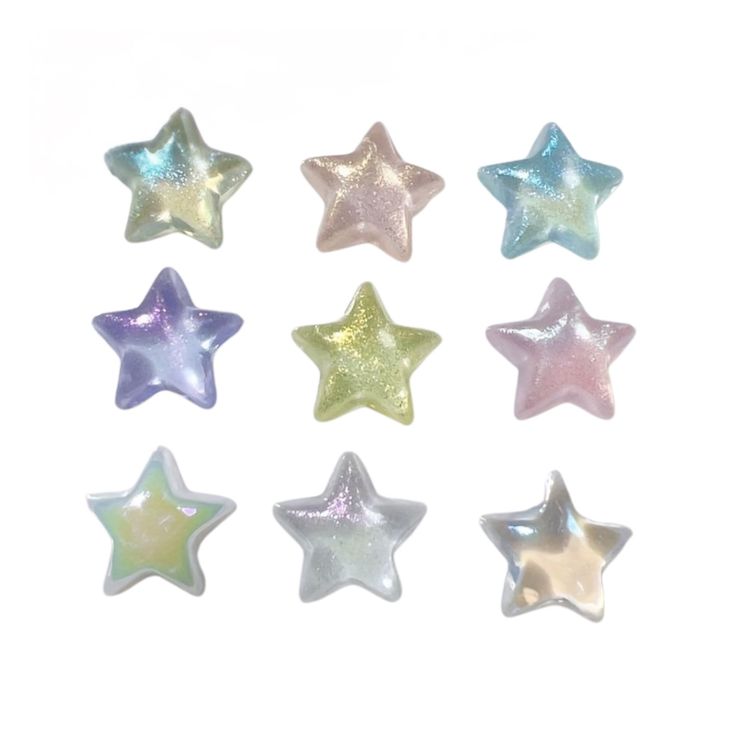 six different colored stars on a white background