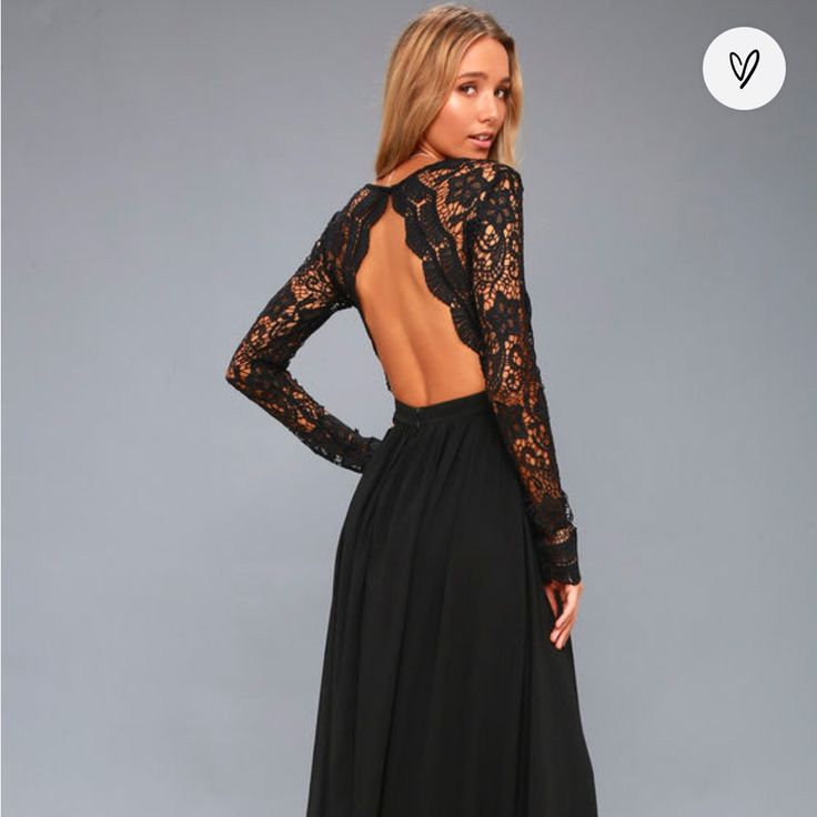 Brand: Lulus Long Black Lace Dress Never Worn. Still In Packaging With Tags Dress Is $90 On Website But Before Shipping Costs Long Sleeve Lace Maxi Dress, Awaken My Love, Black Lace Dress Long, Formal Dresses With Sleeves, City Hall Wedding, Black Dress Formal, Love Black, Lace Dress Long, Lace Dress Black