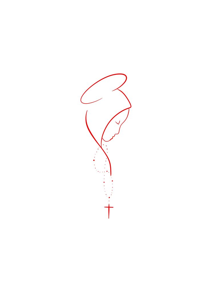 a red line drawing of a woman's face with a cross on the side