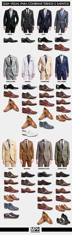 Aprenda a combinar ternos e sapatos diferentes com esse guia visual. Terno Slim Fit, The Suits, Style Chart, Fashion Nova Outfits, Professional Men, Every Color, Groom Suit, Business Outfits, Henley Shirts