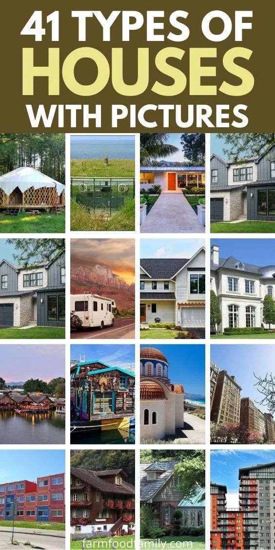 four types of houses with pictures in front of them and the words 4 types of houses with pictures below