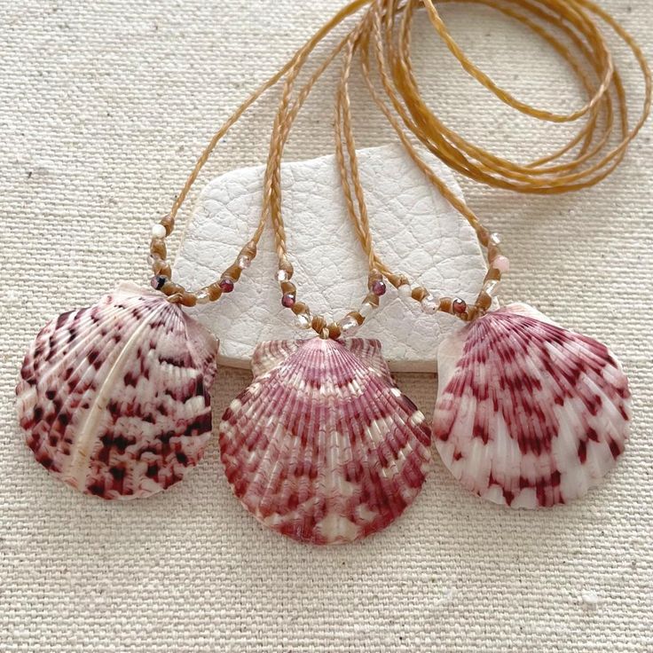 Beautiful Florida scallop seashells accented with sparkly microfaceted multicolored gemstones are handwoven onto braided waxed cord. I found these shells on the beach on the east coast of Florida🦩. Waxed cord is strong and waterproof🌊 Perfect for women with an active lifestyle.️ Each of these are one-of-a-kind, and you will receive the necklace in the photo. These are ready to ship and will be finished to your desired length with a mother of pearl button clasp. Please choose your desired shell and length from the drop down menus. Shells are all about 1 1/4 inch in diameter. 💙Handmade by me with love in coastal Southern Maryland. 💙Carefully packaged in a small box and will arrive ready to gift, even if it's for yourself:-) Please leave a message for me at checkout if you would like me t Beach Jewelry Diy, Ocean Theme Jewelry, Southern Maryland, Beautiful Florida, Beachy Jewelry, Seashell Pendants, Beach Necklace, Camp Counselor, Diy Jewelry Unique