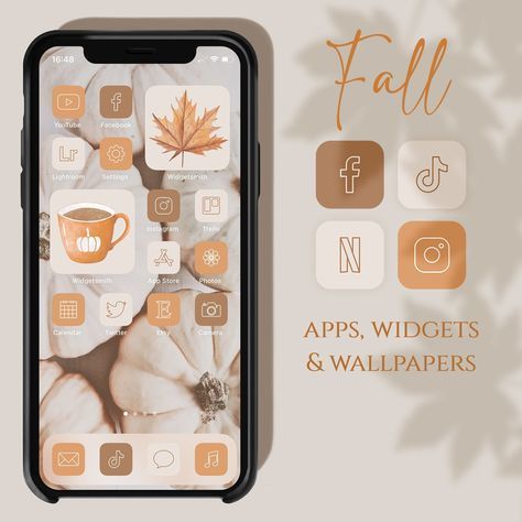 an iphone with fall icons and wallpapers on it