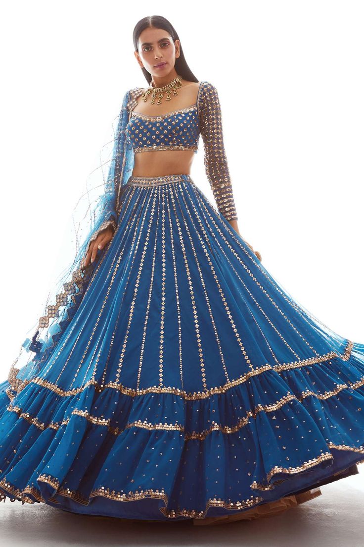 Dull Blue, Vani Vats, Orang India, Indian Outfits Lehenga, Wedding Lehenga Designs, Gaun Fashion, Traditional Indian Dress, Blue Lehenga, Indian Bridal Outfits