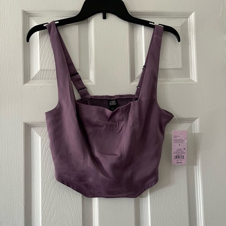 Women's Satin Corset Tank Top - Wild Fable Lavender Size Small, Made In China, Lavender Purple, New With Tags, Armpit 34”, Tall 18” 97% Polyester, 3% Spandex Lavender Sleeveless Crop Top, Elegant Purple Camisole For Summer, Elegant Purple Summer Camisole, Purple Camisole For Night Out In Spring, Chic Fitted Purple Camisole, Fitted Purple Camisole For Spring, Fitted Lavender Camisole, Fitted Lavender Camisole Top, Corset Tank Top