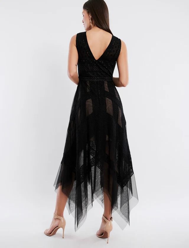 Black Andi Handkerchief Dress | Dresses | BCBGMAXAZRIA Ethereal Dress, Handkerchief Dress, Occasion Shoes, Handkerchief Hem, Fabulous Dresses, Bcbgmaxazria Dresses, Trending Today, Lace Detail, Fabric Care