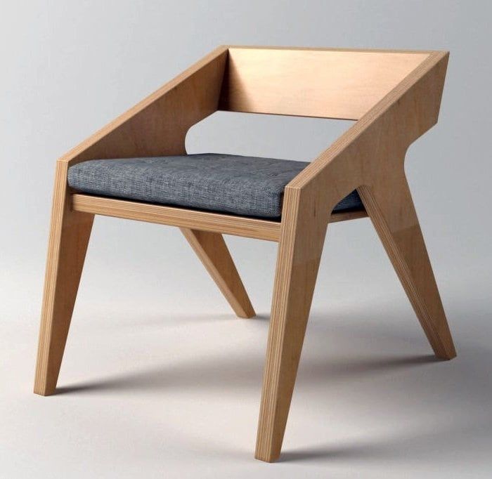 a chair made out of wood with a seat cushion on the bottom and back side