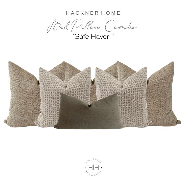 four pillows in different sizes and colors with the text hackner home bed pillow candy safe haven