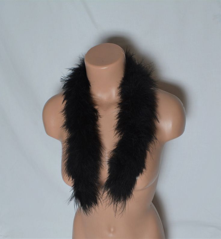 "Genuine real black swan fluff feathers. Black color. Length of the trim: 81 cm (31.88\")." Fitted Black Outerwear With Feather Trim, Black Party Outerwear With Feather Trim, Black Fur Scarf, Feather Scarf, Coats Black, Bib Collar, Black Neck, Detachable Collar, Fur Scarf