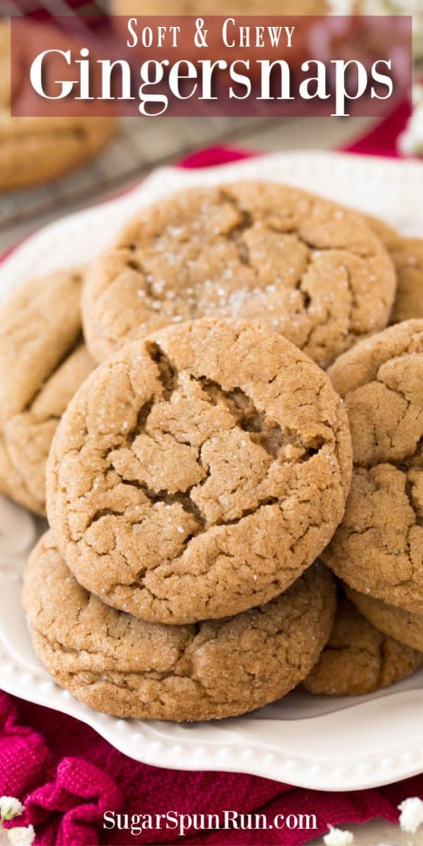 soft and chewy ginger snaps on a white plate