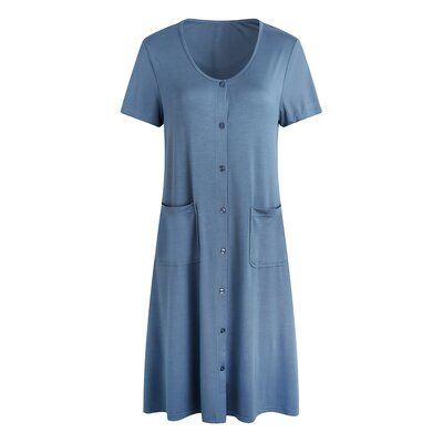 Nightdress Shortsleeve Button Down Regular Plus size Womens Sleepwear Alwyn Home Size: L, Color: Blue | Alwyn Home Womens Sleepwear Short Nightgown Button Down Pajama Nightshirt Housedress S-XXL 34.0 H x 44.0 W in Polyester in Blue | Wayfair Womens Sleepwear, House Clothes, Pajama Dress, Night Dress For Women, House Dress, Print Pajamas, Night Shirt, Tie Dye Print, Sleepwear Women