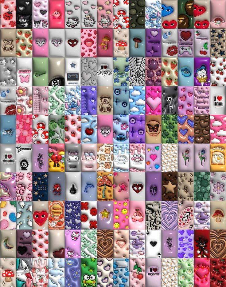 many different types of buttons are arranged in this mosaic style pattern with hearts, flowers and other decorative objects