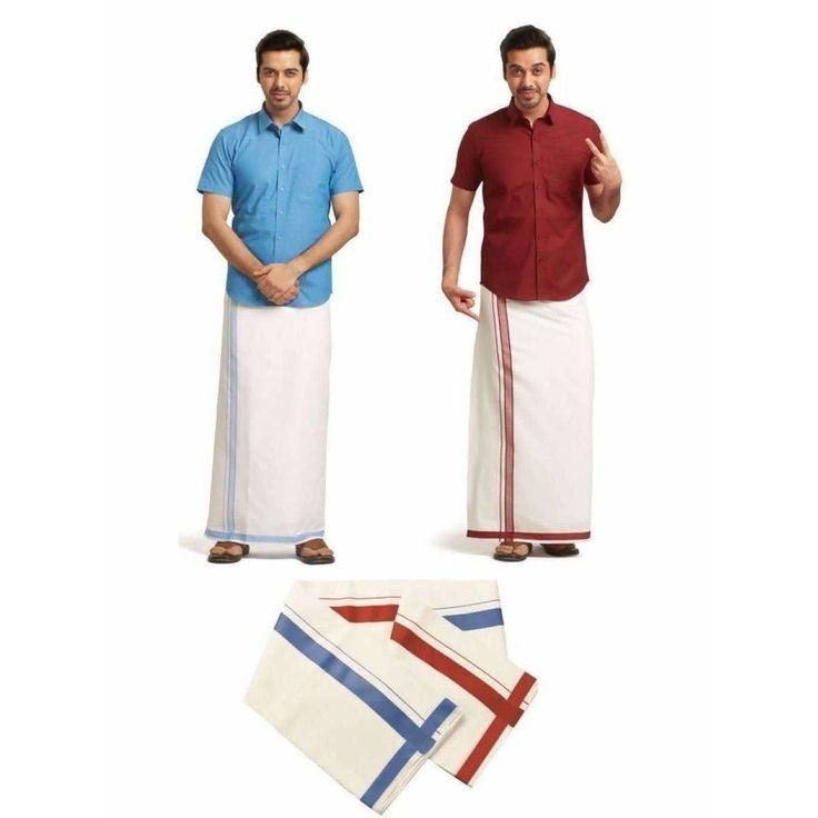 Ramraj-TwoWay Dhoti With Multicolor - Distacart Kerala Saree, Telugu Wedding, Indian Products, Authentic Indian, Online Clothing Store, Half Saree, White Shirts, Check Shirt, Online Clothing Stores